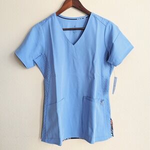 New Vera Bradley Medical Nurse‎ Doctor Uniform Scrub Top V-Neck Light Blue XS